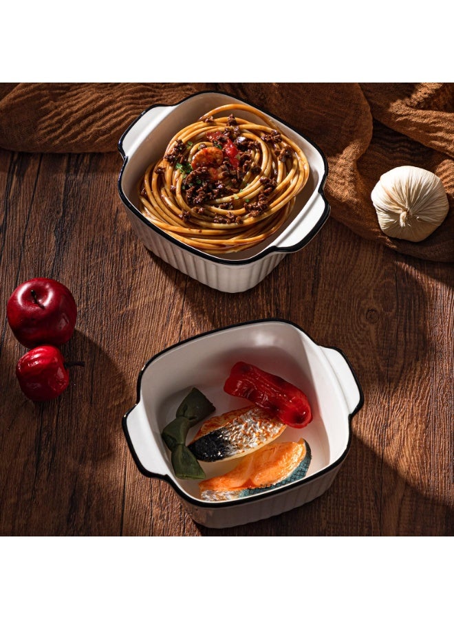 Arabest 4 Pcs 5.75 Inches Square Porcelain Baking Bowls with Handles, Multi‑Purpose Ceramic Soup Cereal Serving Dishes, Safe for Oven, Air Fryer and Microwave, Kitchen Tableware, Perfect Gift for Mother’s Day, Wedding and Party - Image 4