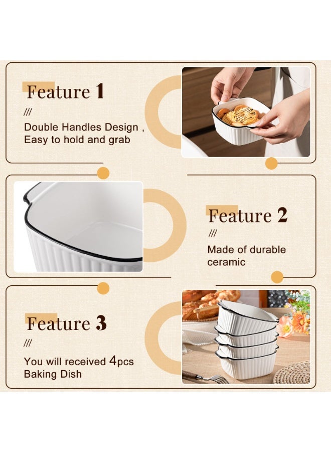 Arabest 4 Pcs 5.75 Inches Square Porcelain Baking Bowls with Handles, Multi‑Purpose Ceramic Soup Cereal Serving Dishes, Safe for Oven, Air Fryer and Microwave, Kitchen Tableware, Perfect Gift for Mother’s Day, Wedding and Party - Image 5