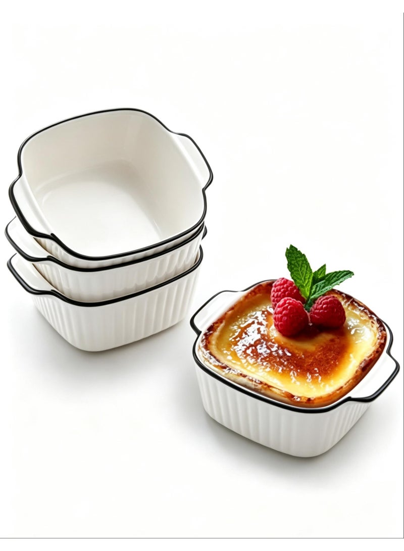 Arabest 4 Pcs 5.75 Inches Square Porcelain Baking Bowls with Handles, Multi‑Purpose Ceramic Soup Cereal Serving Dishes, Safe for Oven, Air Fryer and Microwave, Kitchen Tableware, Perfect Gift for Mother’s Day, Wedding and Party - Image 1