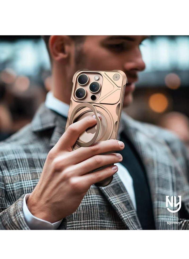 إنجوي إن واي جراب iPhone 16 Pro Max مع حامل حلقي دوار 360 درجة - متوافق مع Magsafe، حماية من السقوط الشديد من ارتفاع 10 أقدام، قبضة مغناطيسية وحامل، غطاء صلب مقاوم للصدمات، شحن لاسلكي - مصد ألومنيوم متين لهاتف iPhone 16 Pro Max - Image 5