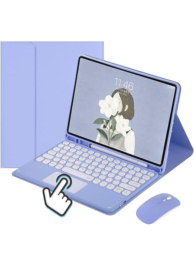 erorex - Arabic And English Keyboard Case With Mouse For Ipad 10.2'' 9Th Gen 2021 8Th Gen 2020 7Th Gen 2019 Touchpad Keyboard Case Retro Round Key With Mouse Color Keyboard Purple - Image 1