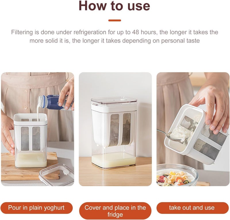Konquer TimeS مصفاة الزبادي اليوناني 1100 مل – صانع زبادي متعدد الاستخدامات مع شبكة دقيقة وغطاء للحليب الصويا، الكفير، التوت، الحساء، العصير والقهوة - Image 5