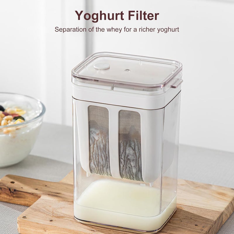 Konquer TimeS مصفاة الزبادي اليوناني 1100 مل – صانع زبادي متعدد الاستخدامات مع شبكة دقيقة وغطاء للحليب الصويا، الكفير، التوت، الحساء، العصير والقهوة - Image 4