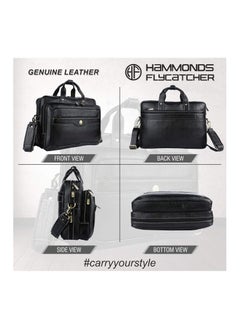 HAMMONDS FLYCATCHER HAMMONDS FLYCATCHER Genuine Leather Expandable Office Bag for Men with Trolley Strap - Adjustable Strap - 15.6 Inch Leather Laptop Bag for Men - Leather Bag for Men with 1 Year Warranty - Black  - Image 2