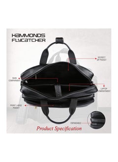 HAMMONDS FLYCATCHER HAMMONDS FLYCATCHER Genuine Leather Expandable Office Bag for Men with Trolley Strap - Adjustable Strap - 15.6 Inch Leather Laptop Bag for Men - Leather Bag for Men with 1 Year Warranty - Black  - Image 3