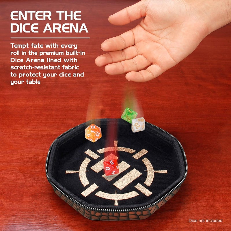 ENHANCE DND Dice Tray and Case - Collector's Edition DND Dice Holder up to 150 D&D Shakers with Hard Shell Exterior and Protective Soft Interior - Rolling Tray Perfect for Game Night (Dragon Brown) - Image 4