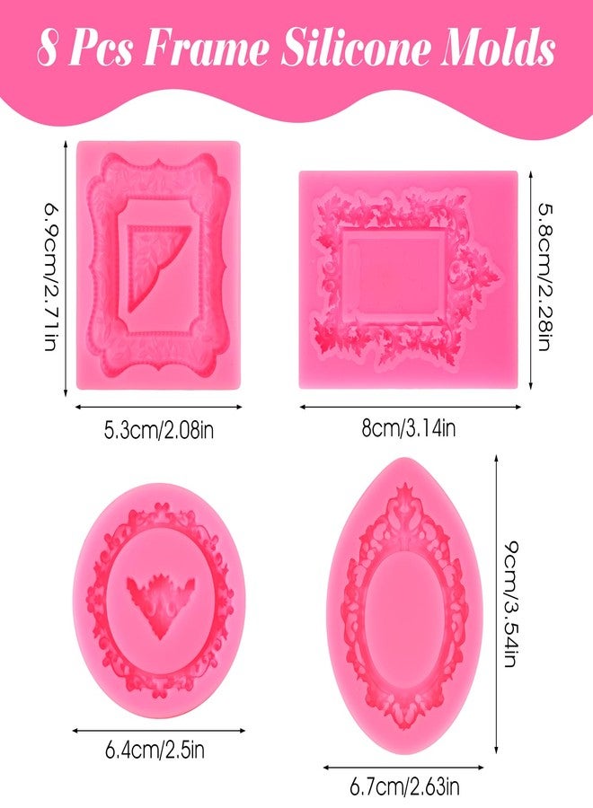 LLOUSSAK 8 Pcs Baroque Picture Frame Molds Silicone, Frame Chocolate Mold, Silicone Mold for Fondant Candy Cake Decorating Cupcake Topper Polymer Clay Crafts - Image 2