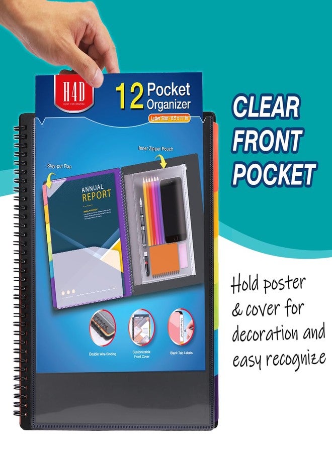 H4D 12 Pocket Poly Project Organizer, Spiral Multi Pocket Folder Organizer, Multi-Subject Folder Notebook, Letter Size - Image 3