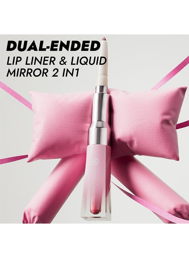 يونج فيجن قلم تحديد الشفاه ومرآة سائلة 2 في 1، قلم تحديد الشفاه وأحمر الشفاه وملمع الشفاه مزدوج النهاية، قلم تحديد الشفاه المخملي المطفي، تأثير مرآة الشفاه العصيري، تسريحة شفاه ممتلئة سريعة، مكياج مجموعة مثالية للشفاه، #01 - Image 3