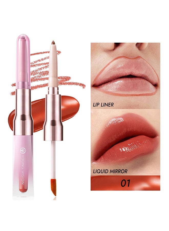 يونج فيجن قلم تحديد الشفاه ومرآة سائلة 2 في 1، قلم تحديد الشفاه وأحمر الشفاه وملمع الشفاه مزدوج النهاية، قلم تحديد الشفاه المخملي المطفي، تأثير مرآة الشفاه العصيري، تسريحة شفاه ممتلئة سريعة، مكياج مجموعة مثالية للشفاه، #01 - Image 2