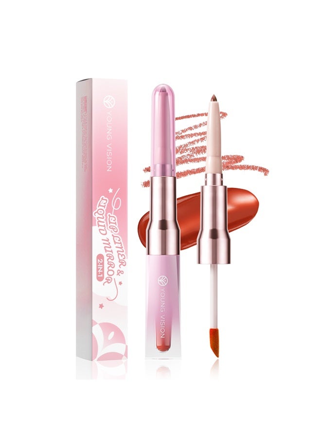 يونج فيجن قلم تحديد الشفاه ومرآة سائلة 2 في 1، قلم تحديد الشفاه وأحمر الشفاه وملمع الشفاه مزدوج النهاية، قلم تحديد الشفاه المخملي المطفي، تأثير مرآة الشفاه العصيري، تسريحة شفاه ممتلئة سريعة، مكياج مجموعة مثالية للشفاه، #01 - Image 1