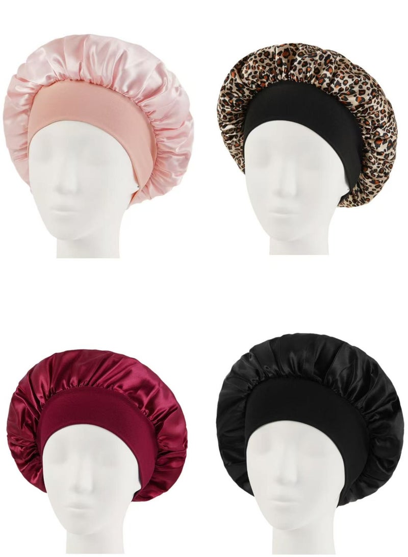 DIOTTI 4Pcs Satin Sleep Cap Set – Adjustable Soft Bonnet for Nighttime Hair Protection, Comfortable Headwear - Image 1