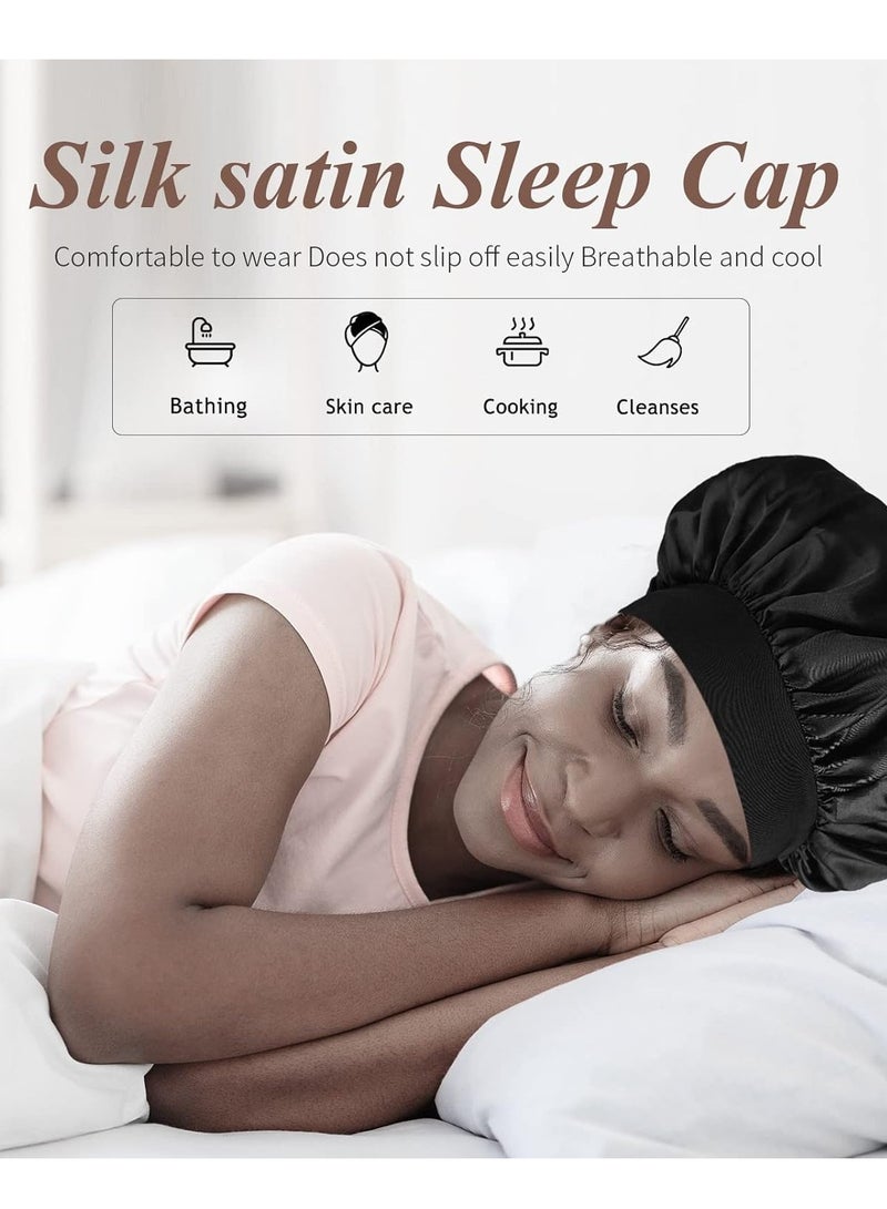 DIOTTI 4Pcs Satin Sleep Cap Set – Adjustable Soft Bonnet for Nighttime Hair Protection, Comfortable Headwear - Image 2