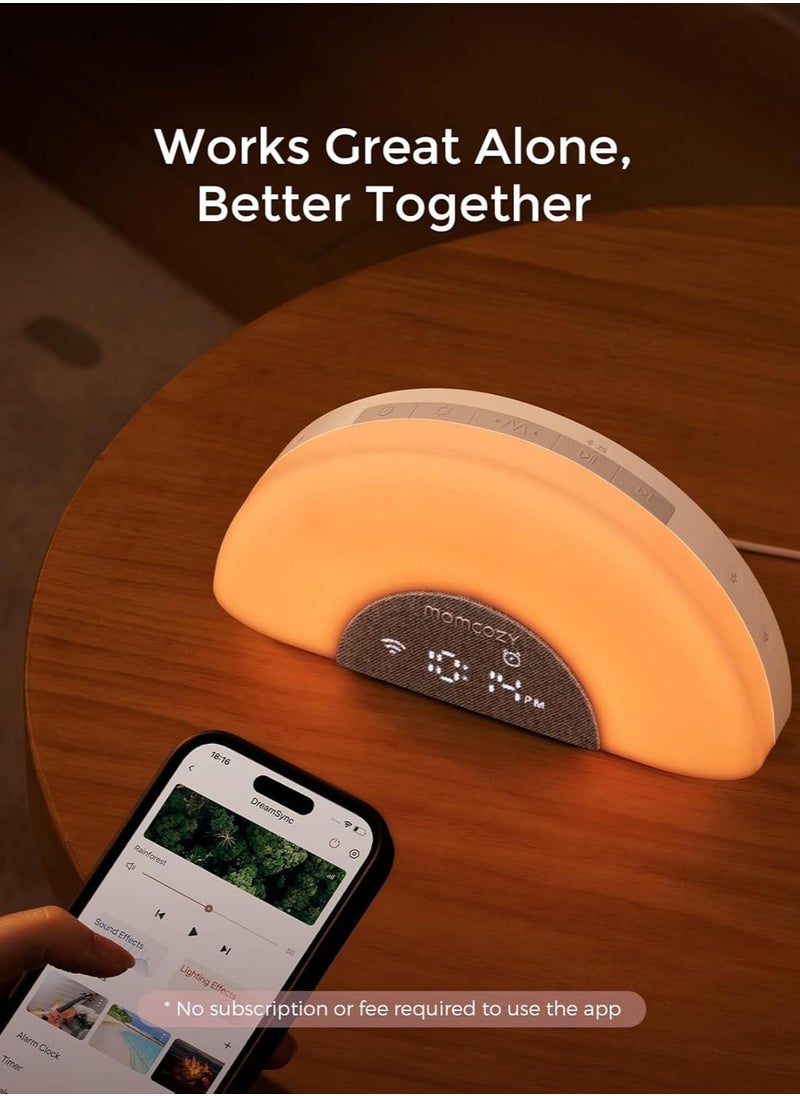Momcozy - DreamSync Tech™ Baby Sound Machine, Night Light, APP Control, Routine Builder, White Noise Machine with 34 Soothing Sounds, Wake Up Light Sunrise Alarm Clock, Wireless Speaker - Image 1