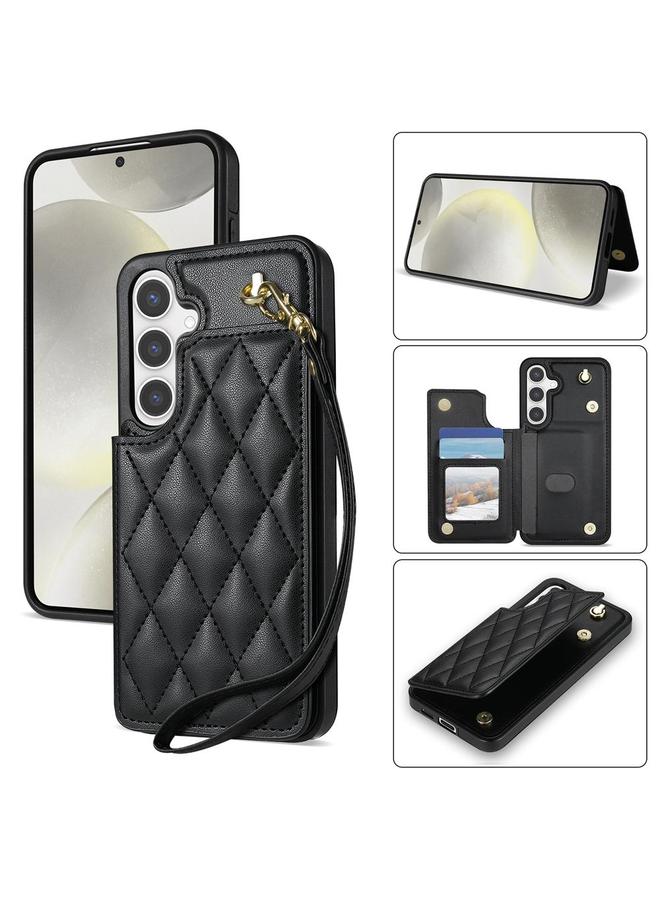 S-TOP Case For Samsung Galaxy S25 5G Rhombic Dual Buckle Card Slots Phone Case with Lanyard - Image 1