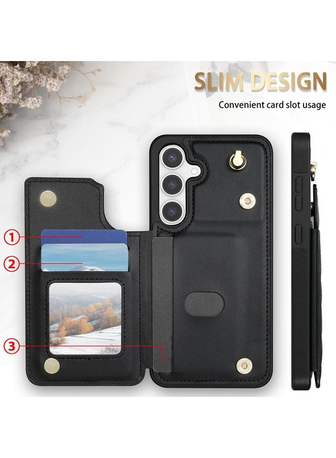 S-TOP Case For Samsung Galaxy S25 5G Rhombic Dual Buckle Card Slots Phone Case with Lanyard - Image 2