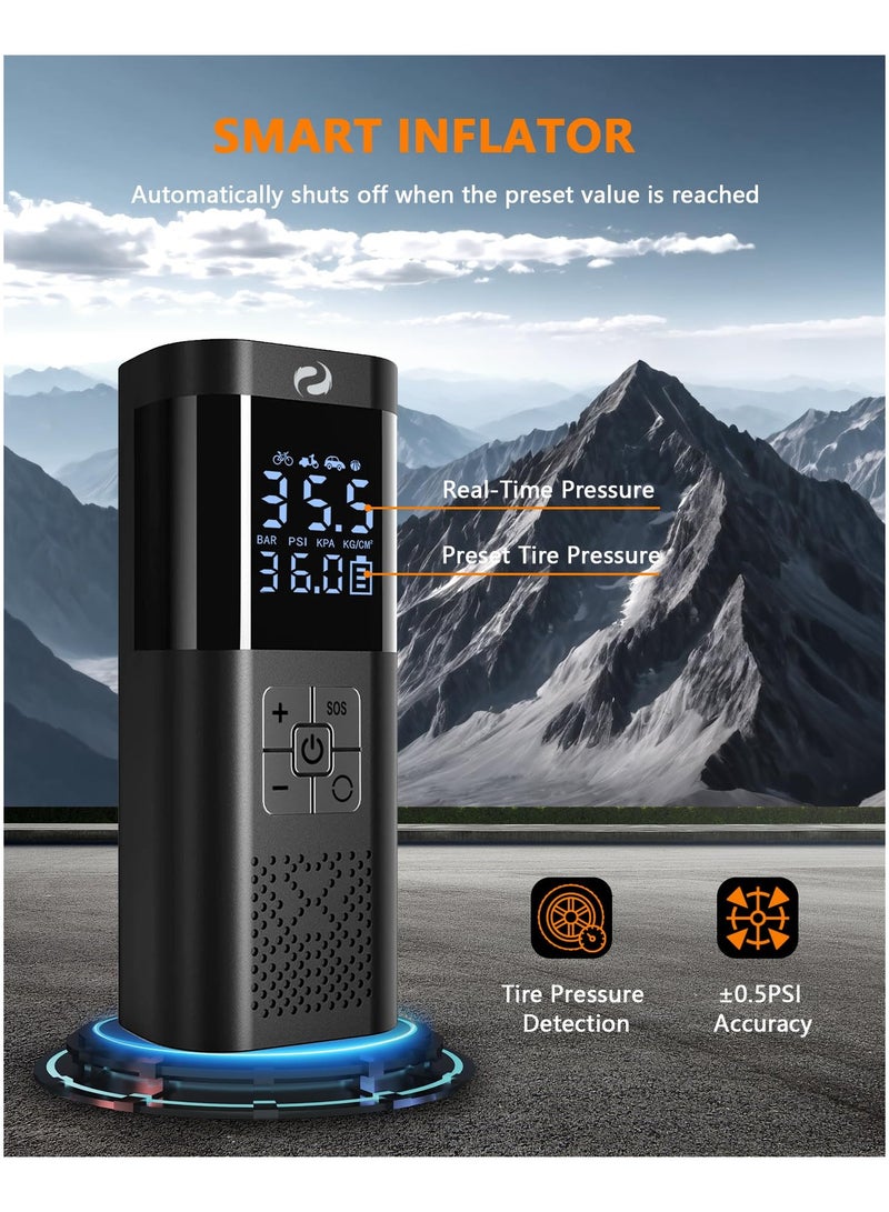 Tire Inflator Portable Air Compressor, Portable Air Pump with Pressure Gauge, Electric Tire Pump Battery 150PSI 12V DC, Cordless Tire Inflator with LED for Car Motorcycle Bicycle Ball - Image 4