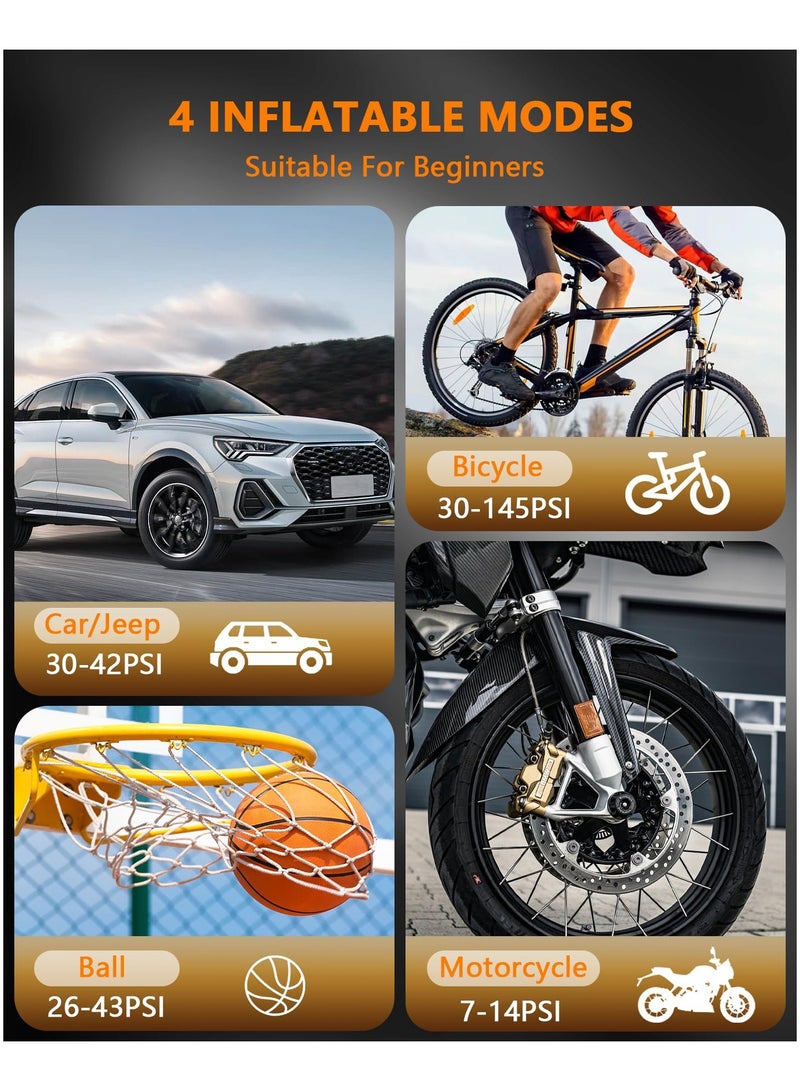 Tire Inflator Portable Air Compressor, Portable Air Pump with Pressure Gauge, Electric Tire Pump Battery 150PSI 12V DC, Cordless Tire Inflator with LED for Car Motorcycle Bicycle Ball - Image 5