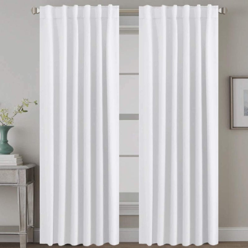 HVERSAILTEX White Curtains Thermal Insulated Window Treatment Panels Room Darkening Privacy Assured Drapes for Living Room Back TabRod Pocket Bedroom Draperies 52 x 96 Inch 2 Panels