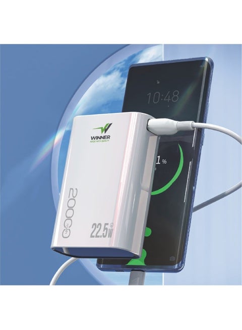 White Power bank 20000 mAh (Type C + USB)