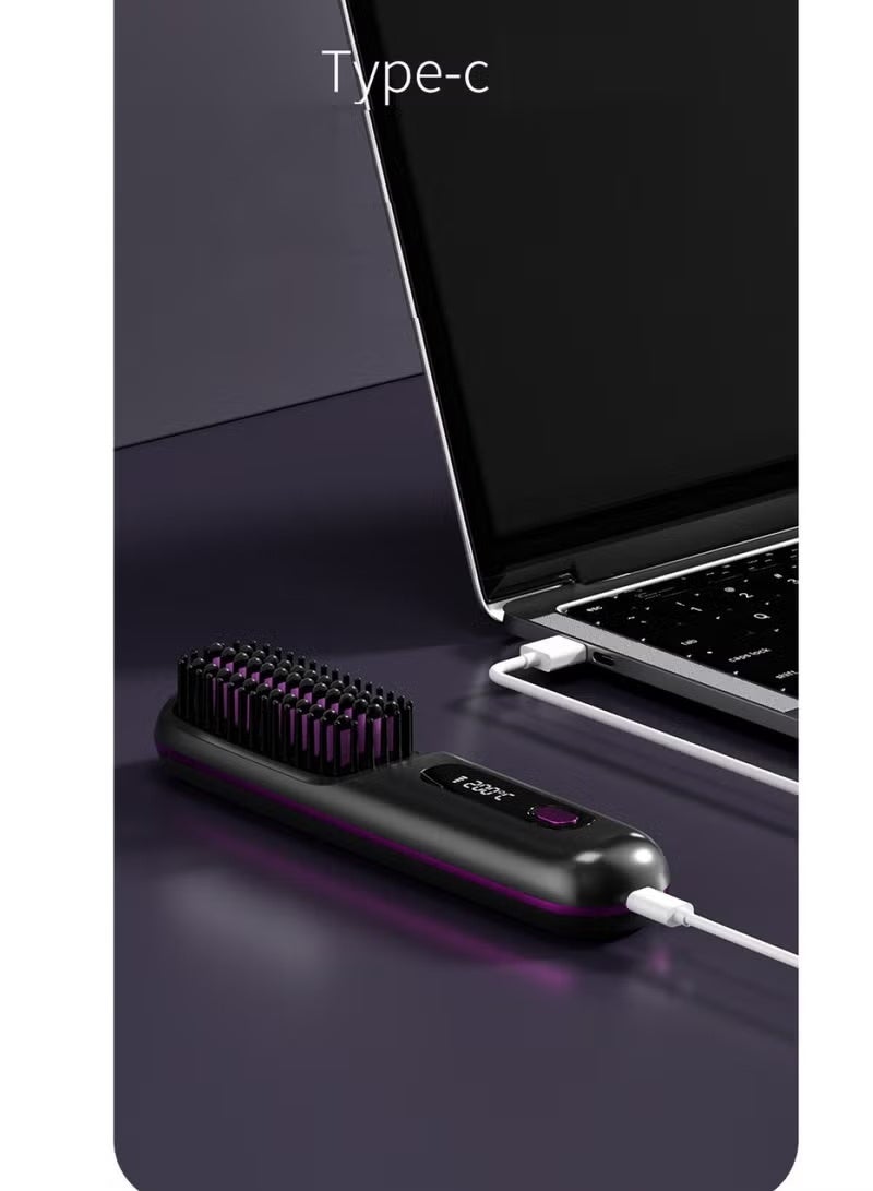 Portable Wireless Straightener Brush, Constant Temperature Anti-scald Design, Hot Comb Function, Type-C Fast Charging, LCD Screen Display, 2000mAh Lithium Battery, Ceramic Hair Care, Lightweight, Essential for Home And Travel, Women'S Hot Air Comb - Image 4