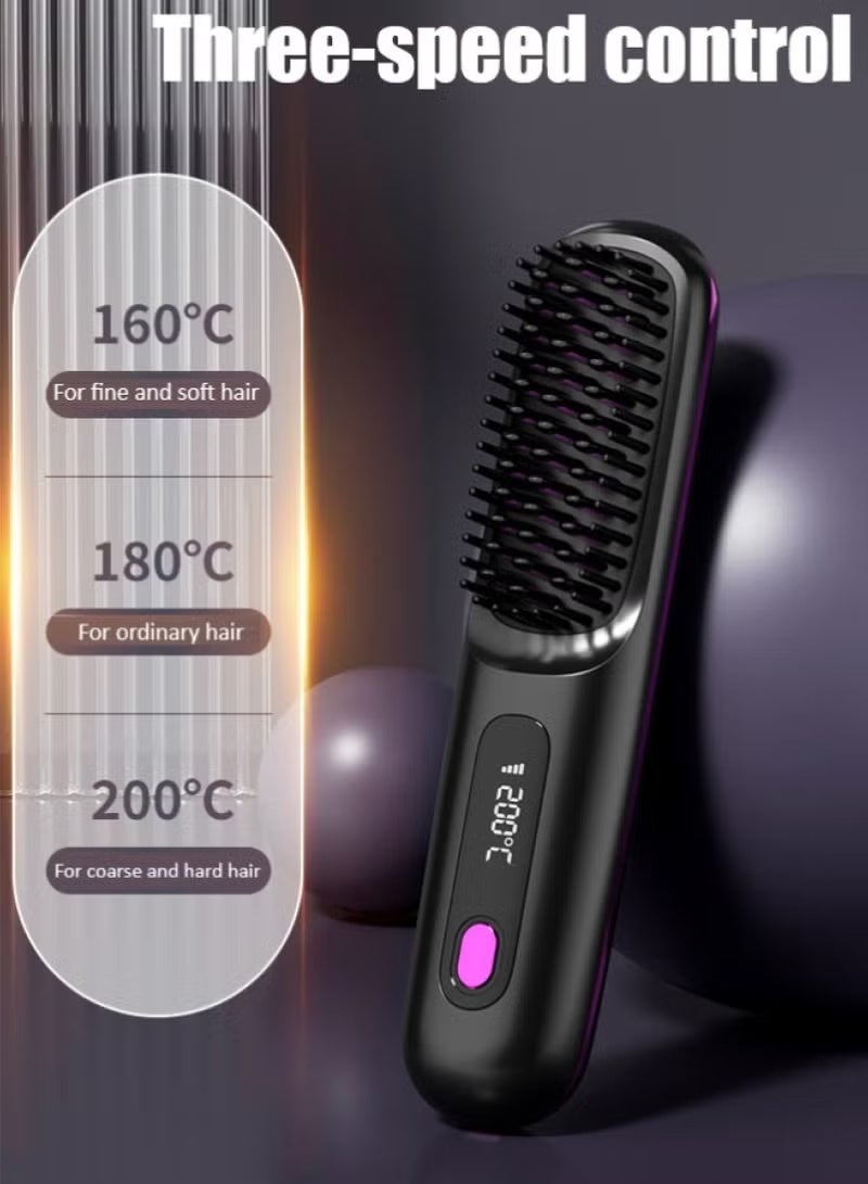 Portable Wireless Straightener Brush, Constant Temperature Anti-scald Design, Hot Comb Function, Type-C Fast Charging, LCD Screen Display, 2000mAh Lithium Battery, Ceramic Hair Care, Lightweight, Essential for Home And Travel, Women'S Hot Air Comb - Image 3