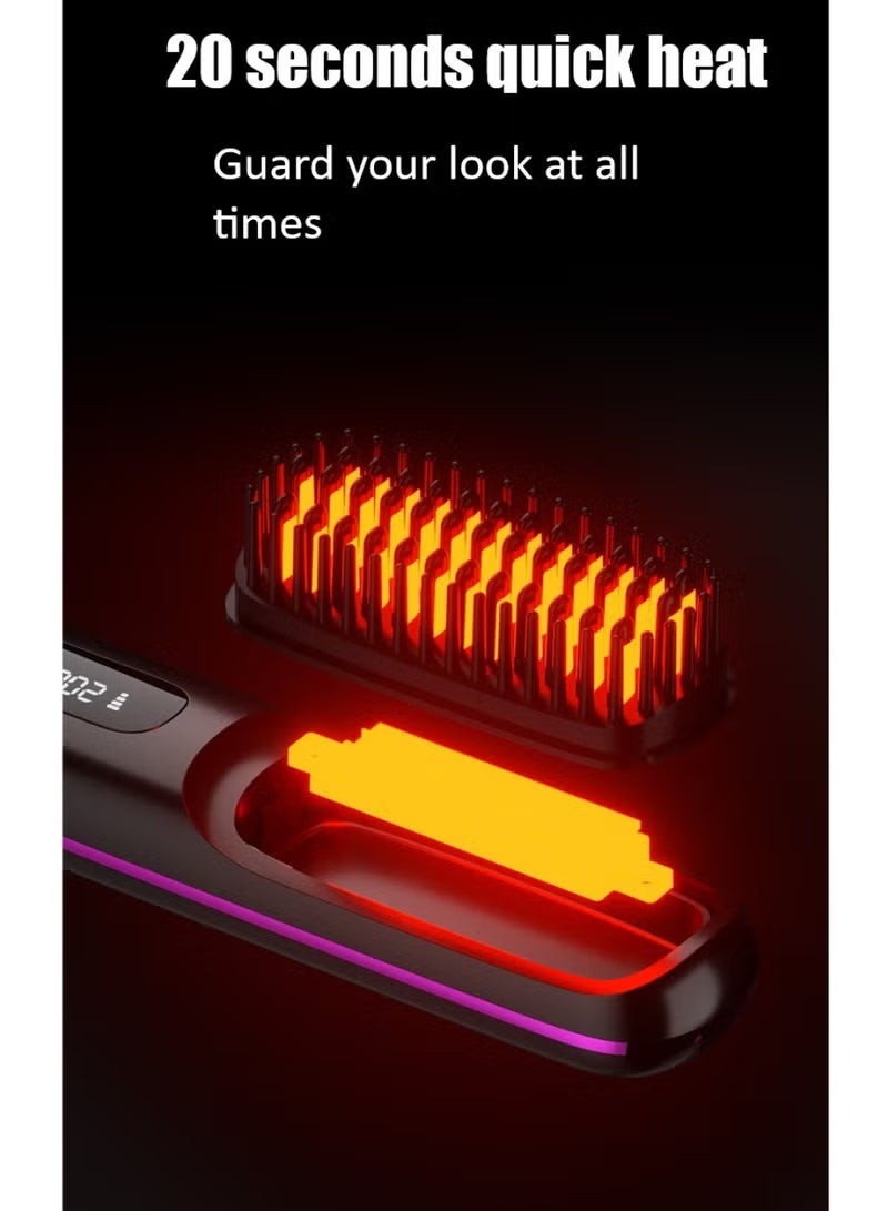 Portable Wireless Straightener Brush, Constant Temperature Anti-scald Design, Hot Comb Function, Type-C Fast Charging, LCD Screen Display, 2000mAh Lithium Battery, Ceramic Hair Care, Lightweight, Essential for Home And Travel, Women'S Hot Air Comb - Image 5