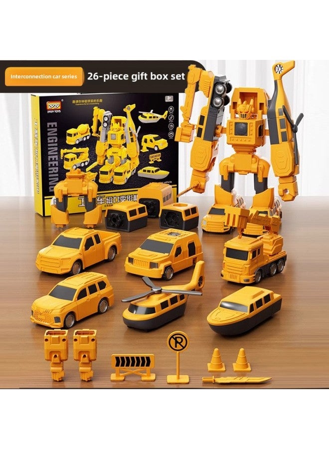 Magnetic Deformation Engineering Vehicle Children's Toy Car Building Blocks Assembled Magnetic Puzzle Robot King Kong Armor Boy-Color:Engineering Series-26-piece Set-color Box - Image 1