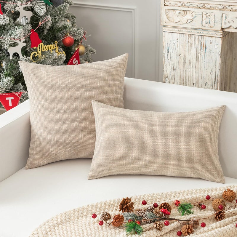 K KEVIN TEXTILE Kevin Textile Decorative Toss Pillow Case Star Faux Linen Cushion Cover for Chair  12x20-inch (30x50cm)  2 Packs  Light Beige  - Image 4