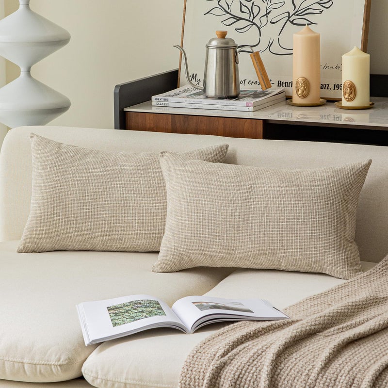 K KEVIN TEXTILE Kevin Textile Decorative Toss Pillow Case Star Faux Linen Cushion Cover for Chair  12x20-inch (30x50cm)  2 Packs  Light Beige  - Image 1