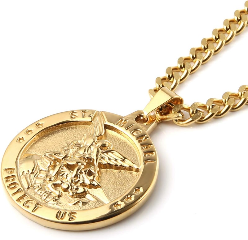 HZMAN St Michael The Archangel Catholic Medal Stainless Steel Amulet Pendant Necklace - Image 2
