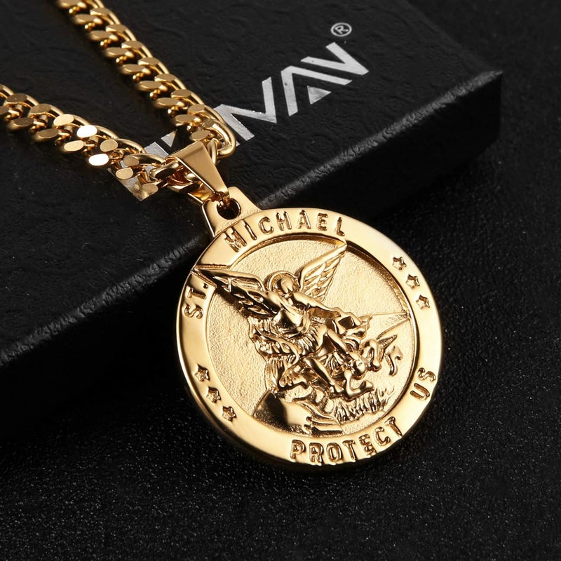 HZMAN St Michael The Archangel Catholic Medal Stainless Steel Amulet Pendant Necklace - Image 4