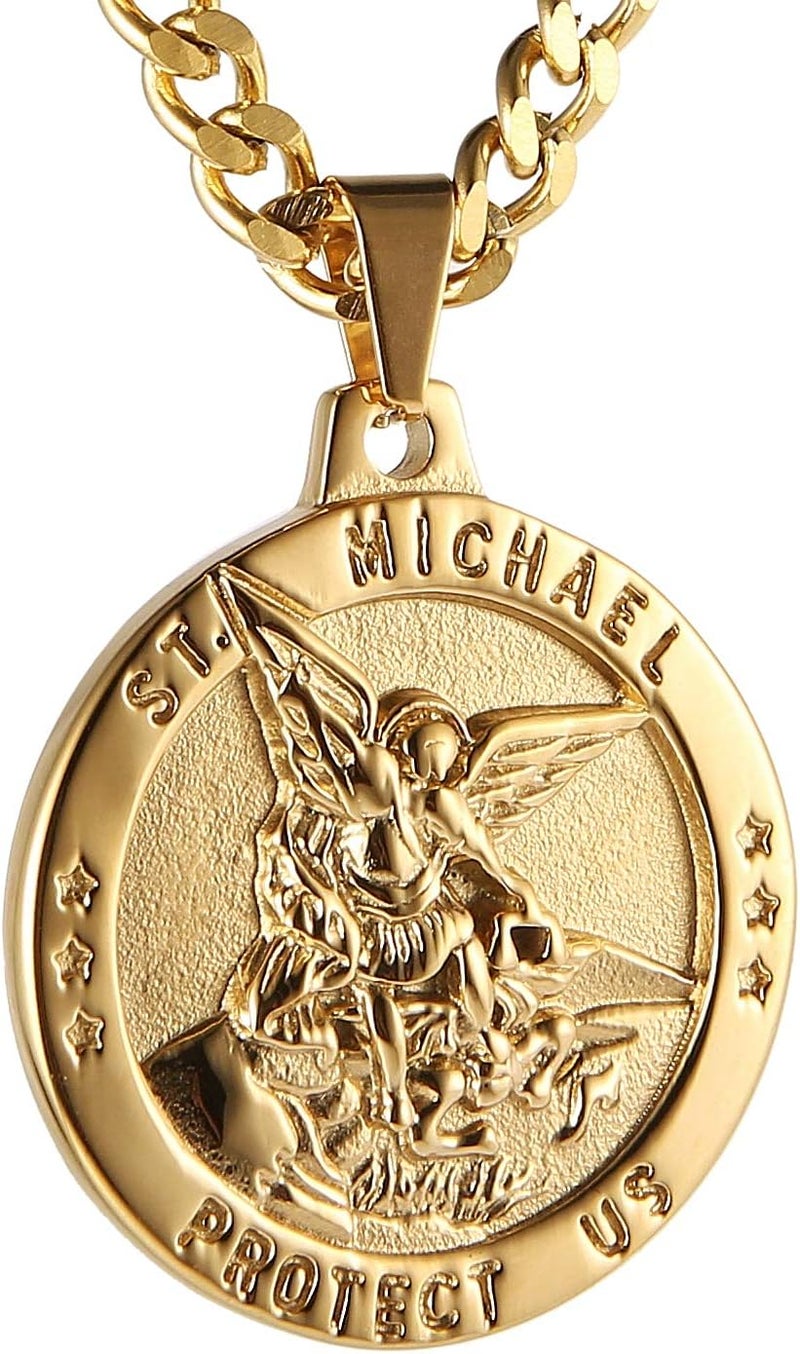 HZMAN St Michael The Archangel Catholic Medal Stainless Steel Amulet Pendant Necklace - Image 1