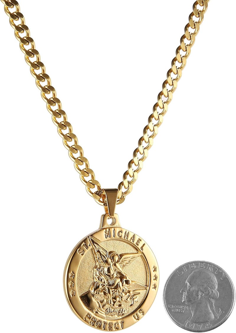 HZMAN St Michael The Archangel Catholic Medal Stainless Steel Amulet Pendant Necklace - Image 3