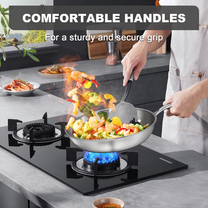 EWFEN 12 Inch Tri-Ply Stainless Steel Frying Pan, Compatible with All Cooktops Up to 600â„‰, Large Frying Pan Induction-Ready Skillet, Dishwasher and Oven Safe, Even Heat, 12" Skillet - Image 2