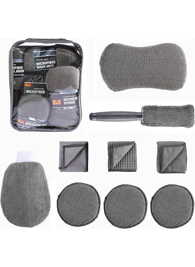 KASTWAVE Car Cleaning Tools Kit, Complete Car Detailing Set With Tire Brush, Polishing Towel, Wash Sponge, Microfiber Cleaning Mitt, And Towels, Essential For Car Wash And Detailing (Black) - Image 2