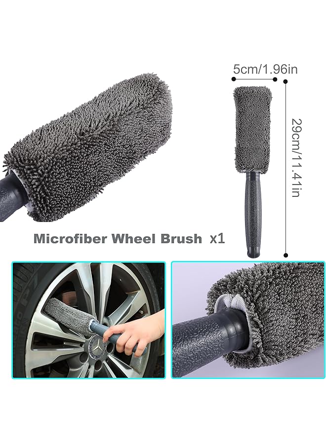 KASTWAVE Car Cleaning Tools Kit, Complete Car Detailing Set With Tire Brush, Polishing Towel, Wash Sponge, Microfiber Cleaning Mitt, And Towels, Essential For Car Wash And Detailing (Black) - Image 5