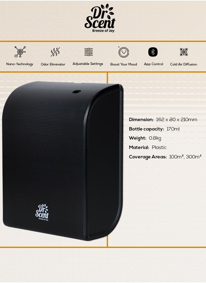Dr Scent Dr Scent Essential Oil Diffuser – Elegant | Sophisticated Design, 100m²-300m³ Coverage, Bluetooth & App Control, Infuses Fragrance to Enhance Your Environment (Black)  - Image 3