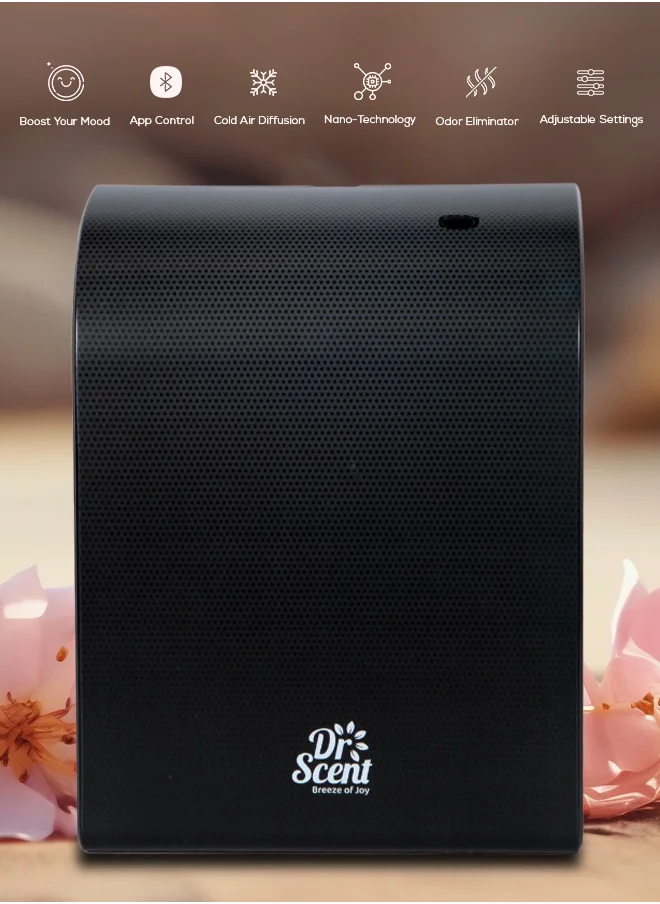 Dr Scent Dr Scent Essential Oil Diffuser – Elegant Floral | Sophisticated Design, 100-300 m² Coverage, Bluetooth & App Control, Infuses Fragrance to Enhance Your Environment (Black)