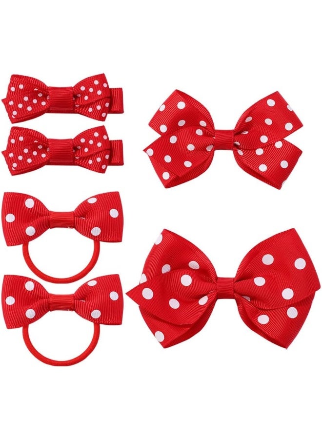 BBTDIN Polka Dot Hair Bow Baby Girls Polka Dot Hair Clips Infant Toddler Polka Dot Hair Tie BBG89 (Red Polka Dot) - Image 1