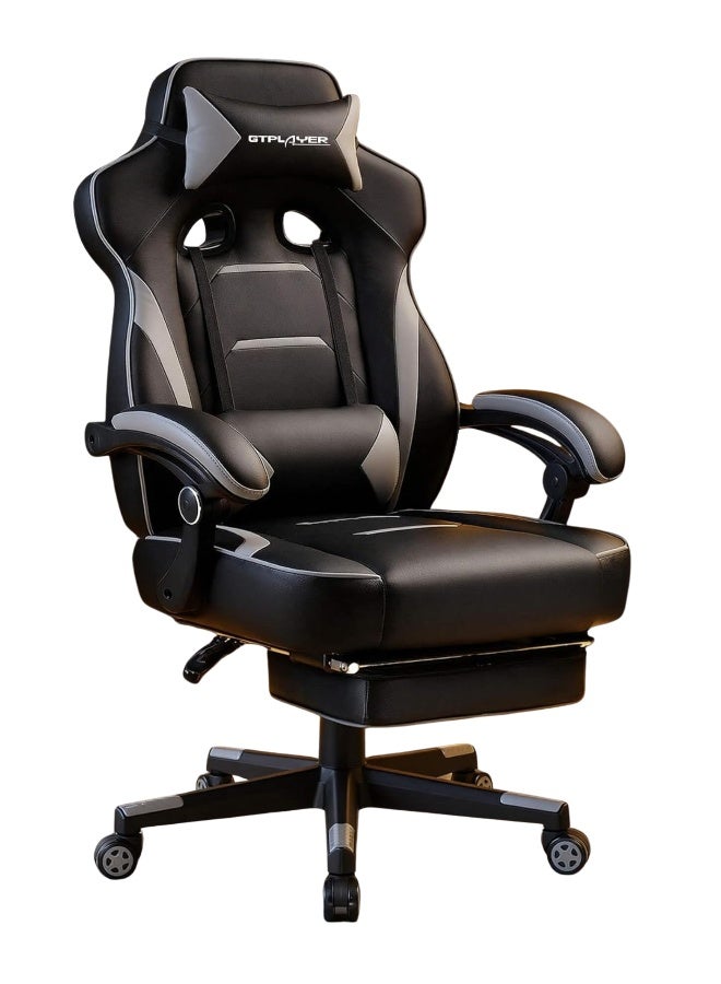 GTPLAYER Big and Tall Gaming Chair with Memory Foam Cushion, Computer Video Game Desk Chair with Footrest, Adjustable Headrest & Lumbar Support, Ergonomic Executive Home Office Chair - Moon Gray Moon Grey
