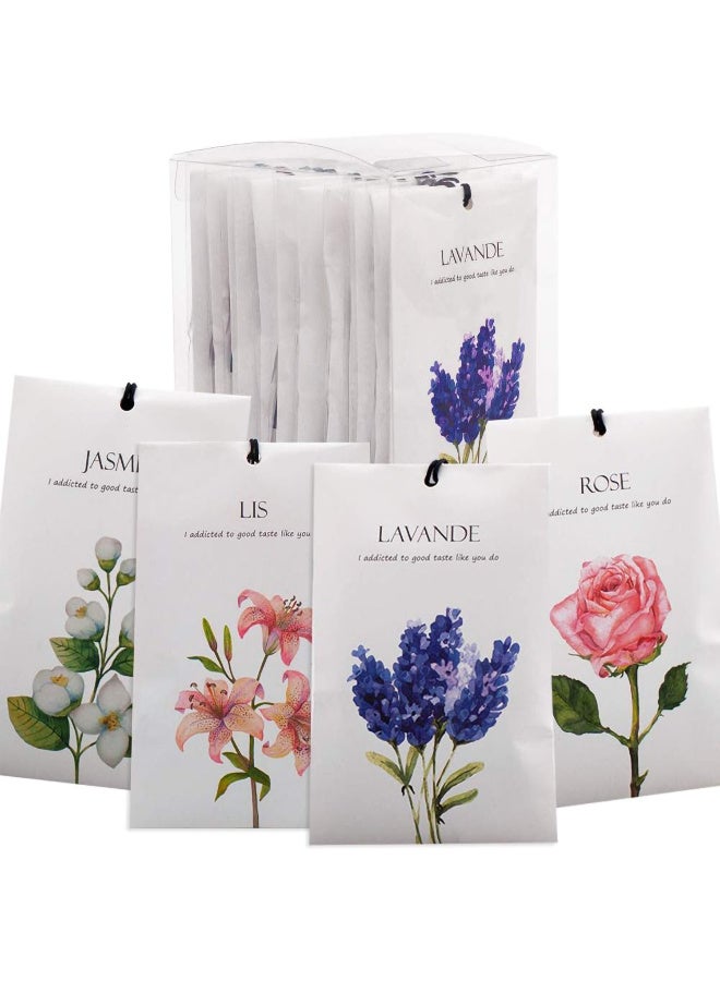 موثوقية التنبؤ 12 عبوة من أكياس العلاج بالروائح العطرية مع خطافات معطر خزانة الملابس، معطر هواء، معطر هواء، ورد، لافندر، زنبق، ياسمين 4 عطور لأدراج خزانة الملابس الحمام الأحذية السيارة الخ. - Image 1