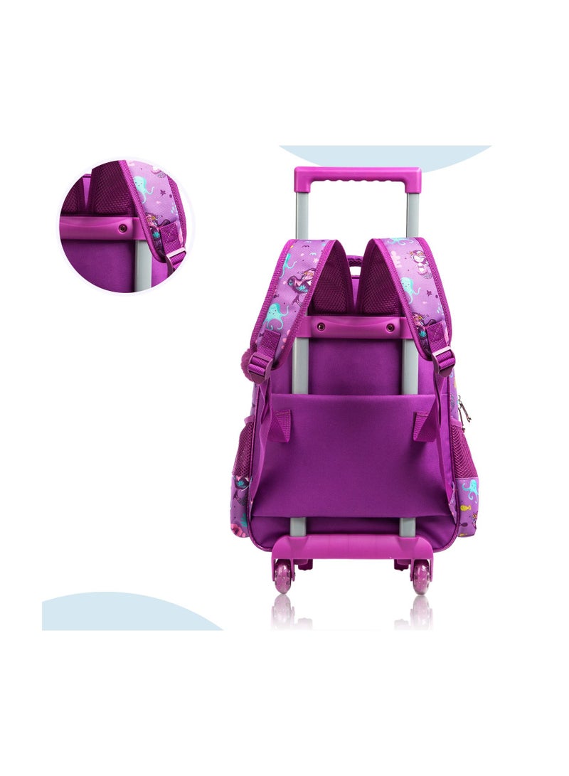 Eazy Kids إيزي كيدز - مجموعة من 3 حقائب مدرسية بعجلات مقاس 16 بوصة وحقيبة غداء ومقلمة حورية البحر - أرجواني - Image 5