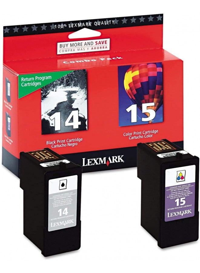 Lexmark 18C2239 14 & 15 X2600 X2650 X2670 Z2300 Z2320 Ink Cartridge Combo Pack (Black and Color, 2-Pack) in Retail Packaging - Image 2