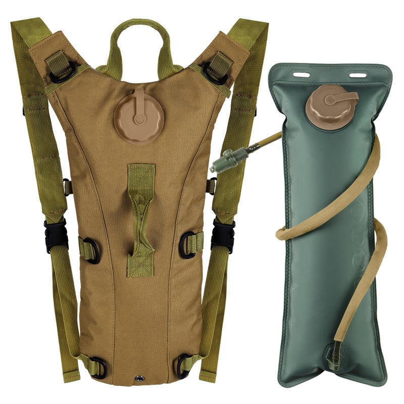 Outplea Tactical Hydration Pack Backpack with 3L Water Bladder for Men, Leakproof Military Rave Water Backpack for Running Hiking Cycling Jogging Festival, Khaki - Image 1