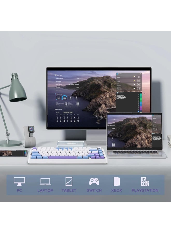 ابوماكر لوحة مفاتيح الألعاب اللاسلكية ثلاثية الأوضاع F75 ، شاشة TFT، زر تحكم، قابلة للتبديل السريع، 2.4 جيجاهرتز/Type-C/BT5.0، حشوة مطاطية، لأجهزة الكمبيوتر الشخصية/ماك/المكتب/الألعاب (أزرق وأبيض وبنفسجي) - Image 3
