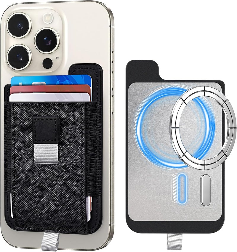 Aputue Strong Magnetic Wallet, MagSafe Compatible Slim Leather Phone Wallet for iPhone 16/15/14/13/12 Pro Max Plus, Black - Image 1