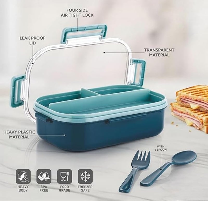 Puno Premium 3-Compartment Carry Fresh Lunch Box | Leak-Proof, BPA-Free Tiffin for Office & School | Includes Spoon & Airtight Lock Lid 1 Pcs - Image 2