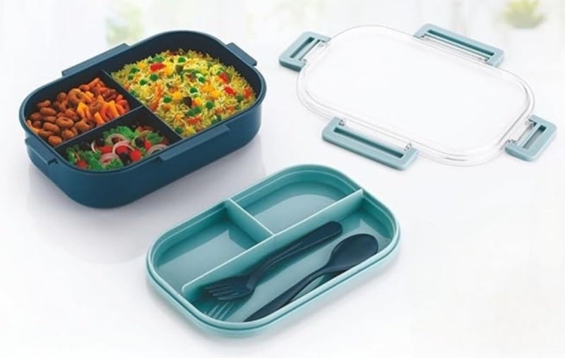 Puno Premium 3-Compartment Carry Fresh Lunch Box | Leak-Proof, BPA-Free Tiffin for Office & School | Includes Spoon & Airtight Lock Lid 1 Pcs - Image 3