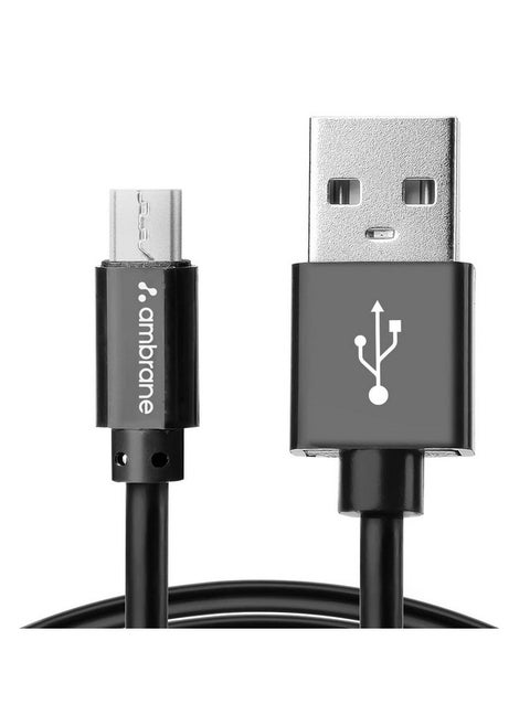 Ambrane 2.4A Fast Charging Output Cable with Micro to USB for Mobile, Neckband, True Wireless Earphone Charging, 480mbps Data Sync Speed, 1m Length (ACM - AZ1, Black)